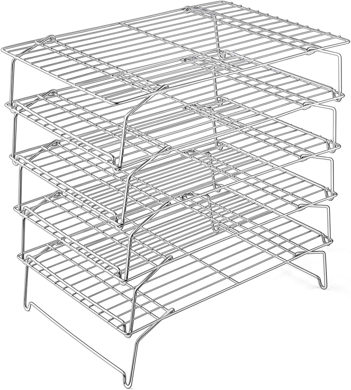 P&P CHEF Cooling Rack, 5-Tier Stainless Steel Stackable Baking Cooking Racks for Cooling Roasting Grilling, Collapsible & Heavy Duty, Oven Safe & Easy Clean, 15" x 10", Silver