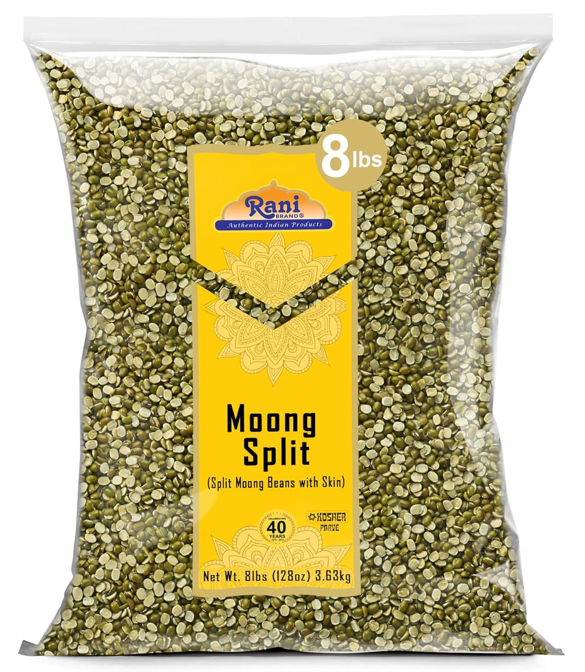 Rani Moong Split (Split Mung Beans with Skin) Lentils Indian 128oz (8lbs) 3.63kg Bulk ~ All Natural | Gluten Friendly | Non-GMO | Kosher | Vegan | Indian Origin