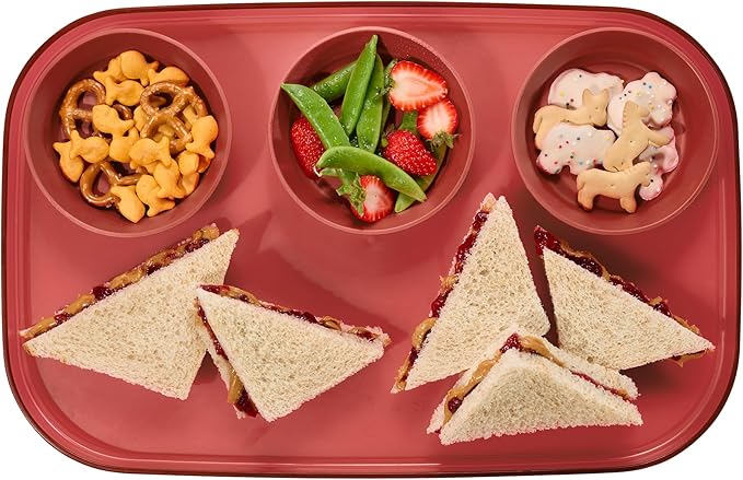 madesmart Dipware 3-Bowl Reusable Serving Tray for Appetizers and Snacks, Food-Safe Appetizer Serving Platter with 3 Removable Dip Bowls, Red