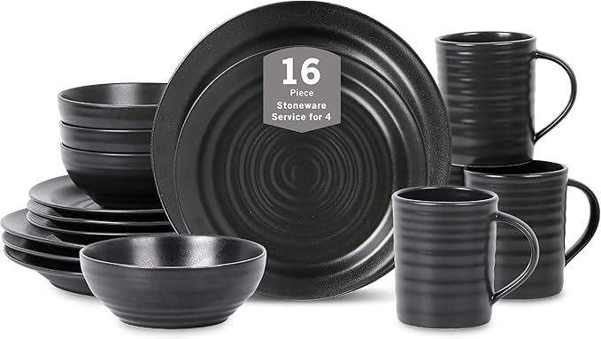 Stone Lain Orbit 16-Piece Dinnerware Set Stoneware, Charcoal