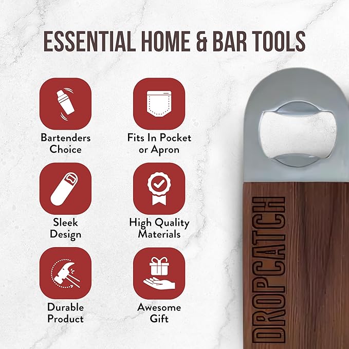 Handheld Bar Blade Bottle Opener | Customizable Flat Beer Cap Bottle Opener | Bartender or Home Tool | Heavy Duty Stainless Steel & Walnut | Custom Engraving Available | 7” x 1.5”
