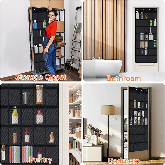 NiHome Multi-Functional 35 Pockets Door Hanging Organizer for Stanley Tumbler in Kitchen, Pantry, Bedroom, Bathroom, Large Capacity Elastic Mesh Secure Storage Cup Holder, Foldable for Home and RV Use