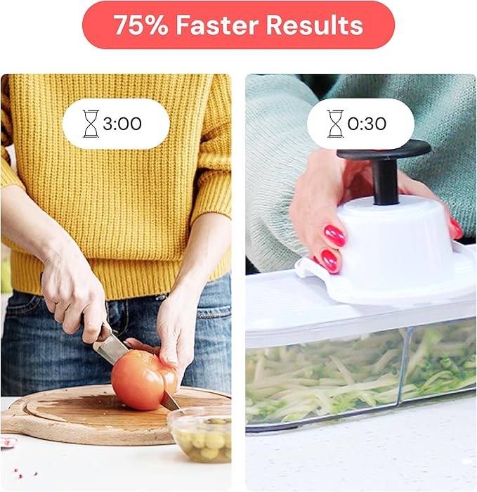 Fullstar Mandoline Slicer for Kitchen - Vegetable Chopper, Onion Potato Food Veggie Fruit Slicer and Cutter with Container, Kitchen Gadgets & Gifts, Home Essentials (6-in-1, White/Black)