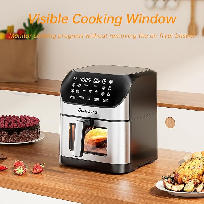 Panana Air Fryer 8.5QT For Quick Easy Meals, Compact Air Fryer with 10 Preset Function, Airfryer with Easy View Window, Adjustable Timer And Temperature, LED Display and Touch Control, 1700W