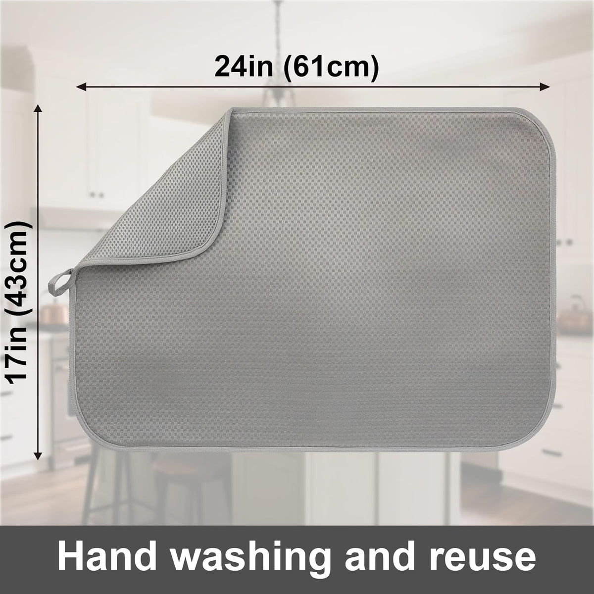 Light Gray Dish Drying Mats 17” x 24” – XXL Kitchen Drying Mat for Counter, Super Absorbent Microfiber Dish Rack Mat, Foldable Drying Pad for Dishes, Pots, Pans – Dish Drainer Mat