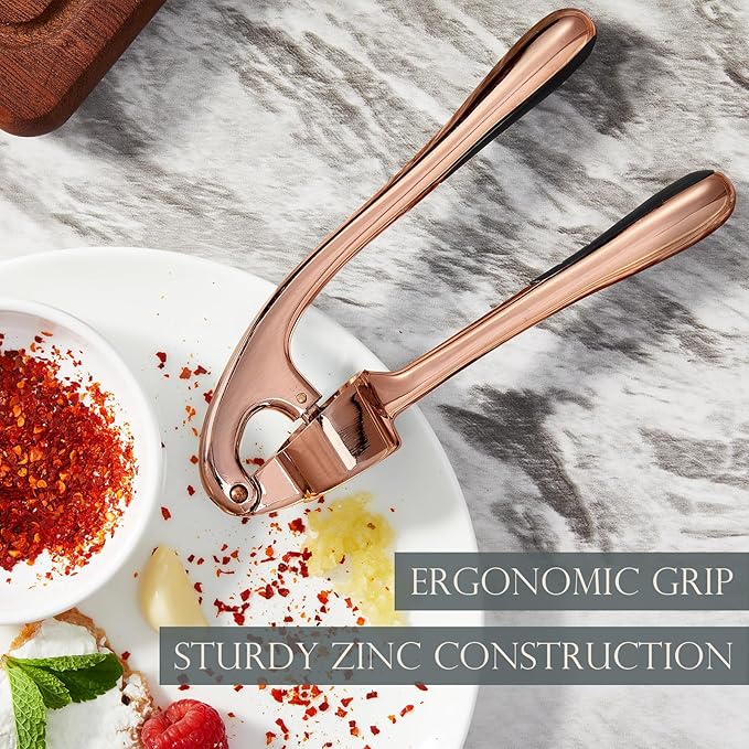 Premium Garlic Press, Professional Garlic Mincer, Easy to Squeeze and Clean, Rust Proof & Dishwasher Safe, Efficient Ginger Crusher - Antique Copper