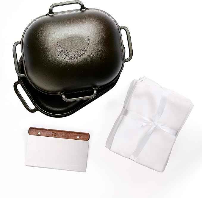 Challenger Bread Pan Cast Iron Loaf Pan with Lid & Baking Bundle: Artisan Sourdough and Homemade Bread Baking Kit, Walnut Bench Knife, 12 Flour Sack Towels, Pre-Seasoned, Made in USA