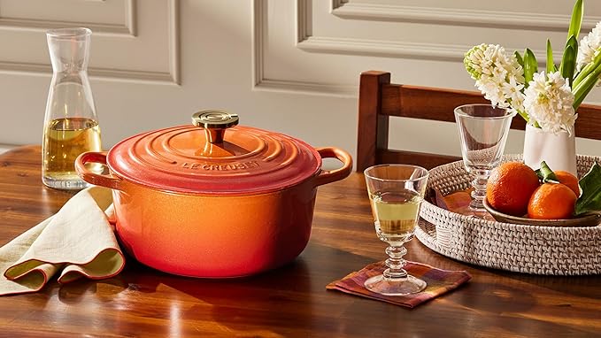 Le Creuset Enameled Cast Iron Signature Round Dutch Oven, 4.5 qt., Flamme Doree with Crucible Knob