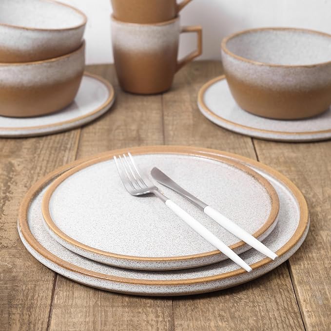 Stone Lain Vince Rustic Stoneware Reactive Glaze Dinnerware Set, Service for 4, Brown, 16 Piece
