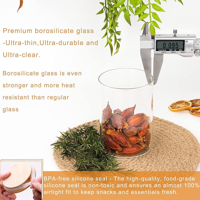 Glass Food Storage Containers Jars with Airtight Bamboo Lid 20 oz 9 pcs, 590 ml Pantry Organization Jar, Glass Terrarium with Lid, Spice, Flour and Sugar Container, Canister Set for Kitchen Counter