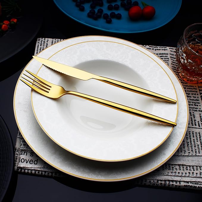 20 Piece Luxury Silverware Set for 4 Gold Mirror-Polished 18/10 Stainless Steel Heavy Flatware Set Modern Cutlery Set Knife/Fork/Spoon with Gifts for Home & Restaurant