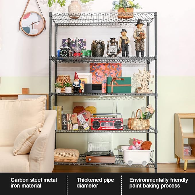 Land Guard 5 Tier Storage Racks and Shelving - 48" L x 20" W x 72" H Heavy Steel Material Pantry Shelves - Each Unit Loads 350 Pounds Wire Shelf, Suitable for Warehouses, Closets, Kitchens…