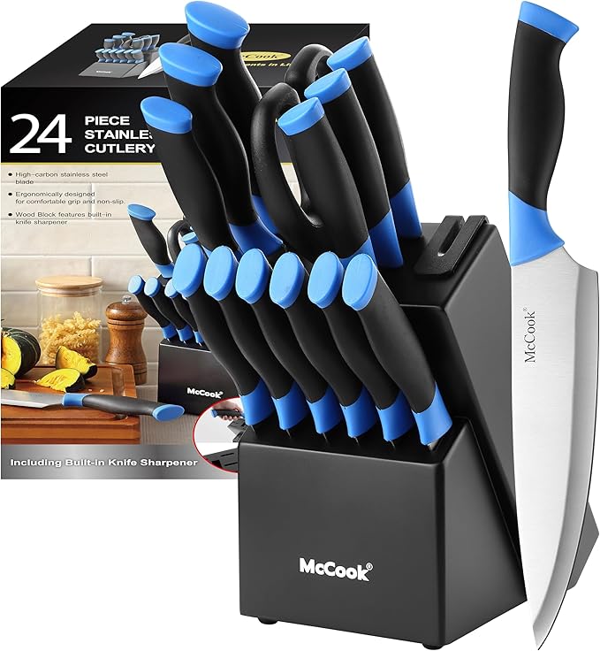 McCook® Knife Sets, German Stainless Steel Kitchen Knife Block Sets with Built-in Sharpener