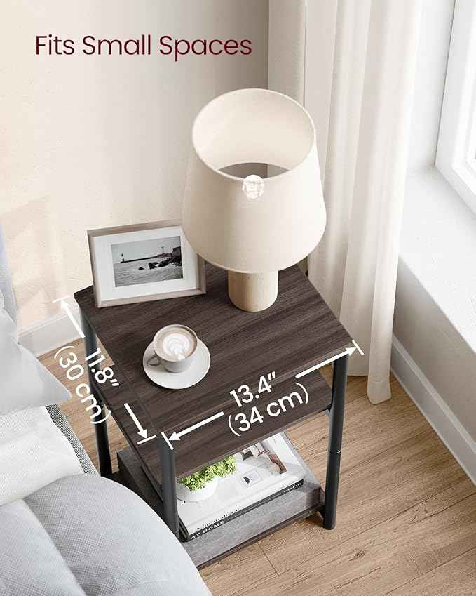 VASAGLE Side Table, Small End Table, Tall Nightstand for Living Room, Bedroom, Office, Bathroom, Chestnut Brown and Classic Black ULET273B74