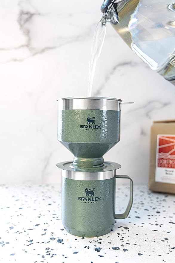STANLEY Perfect Brew Pour Over | Manual Single Cup Coffee Maker | Drip Coffee Maker with Reusable Filter | Easy Clean Stainless Steel | BPA-Free | Hammertone Green