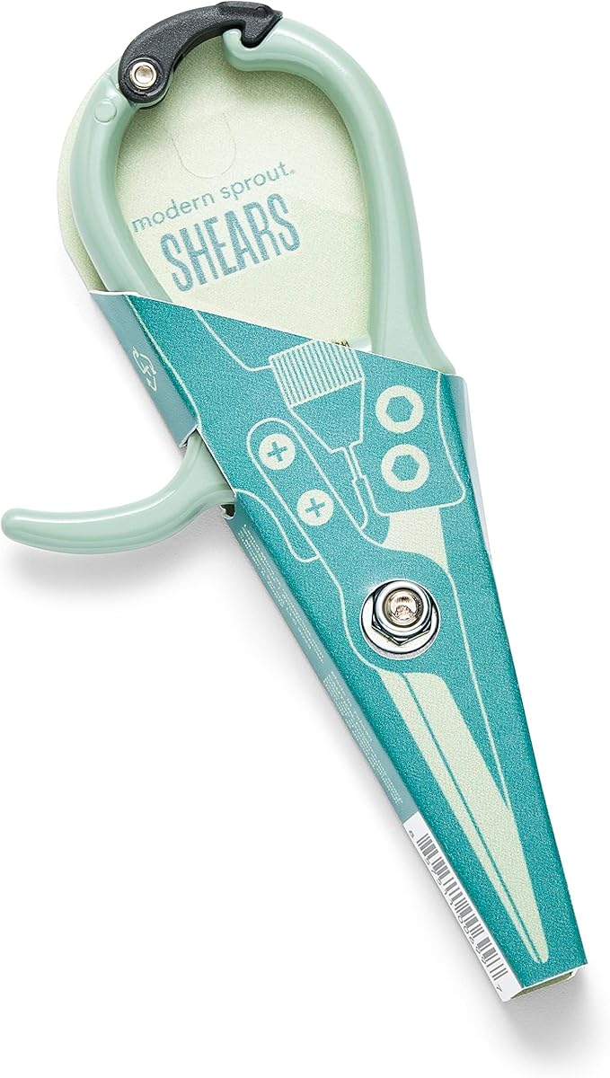 Modern Sprout Pruning Shears - Herb Snipping Scissors- Lightweight Gardening Tools W/Easy Lock - Flower Cutter Garden Shears - Carbon Steel Blade + Reusable Holster (Green, 1-Pack)
