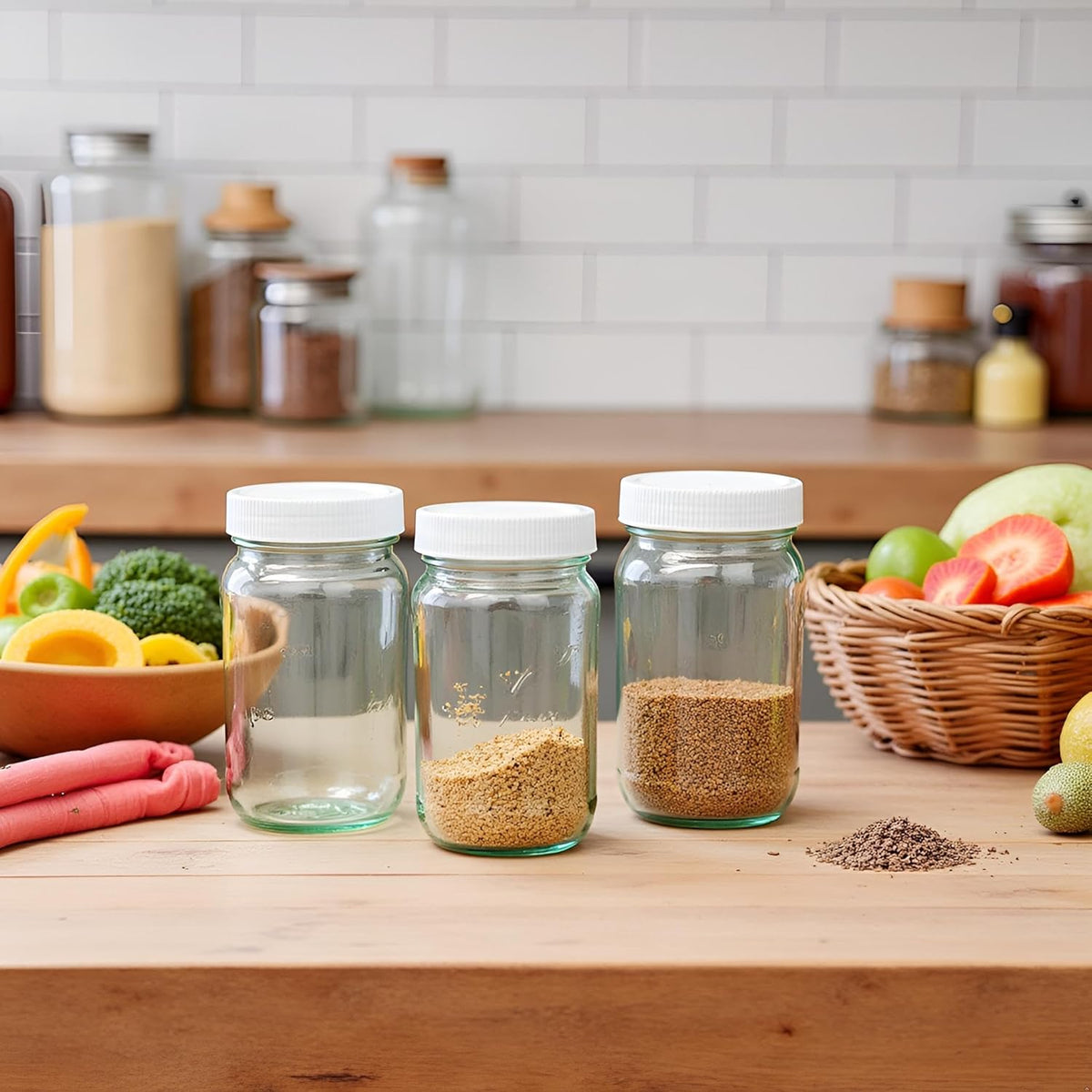 JARMING COLLECTIONS 16oz Glass Mason Jars with BPA-Free Plastic Lids – Regular Mouth Pint Mason Drinking and Storage Jars for Kitchen, Pantry, Canning, and Food Storage