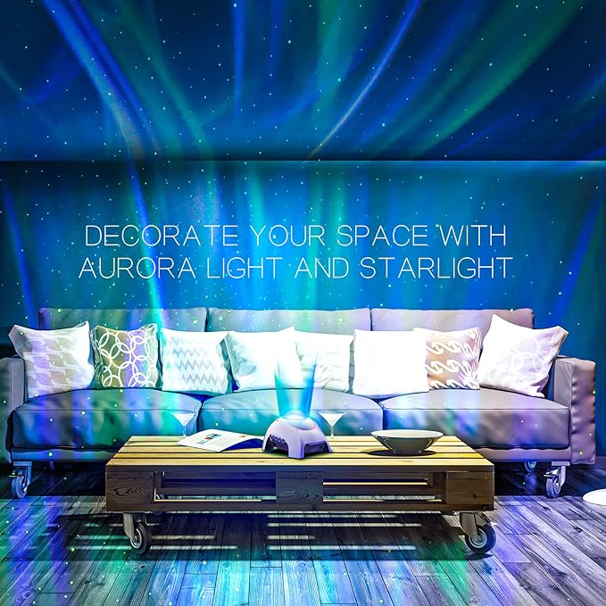 Northern Galaxy Light Aurora Projector with 33 Light Effects, Night Lights LED Star Projector for Bedroom Nebula Lamp, Remote Control, White Noises, Bluetooth Speaker for Parties(White)