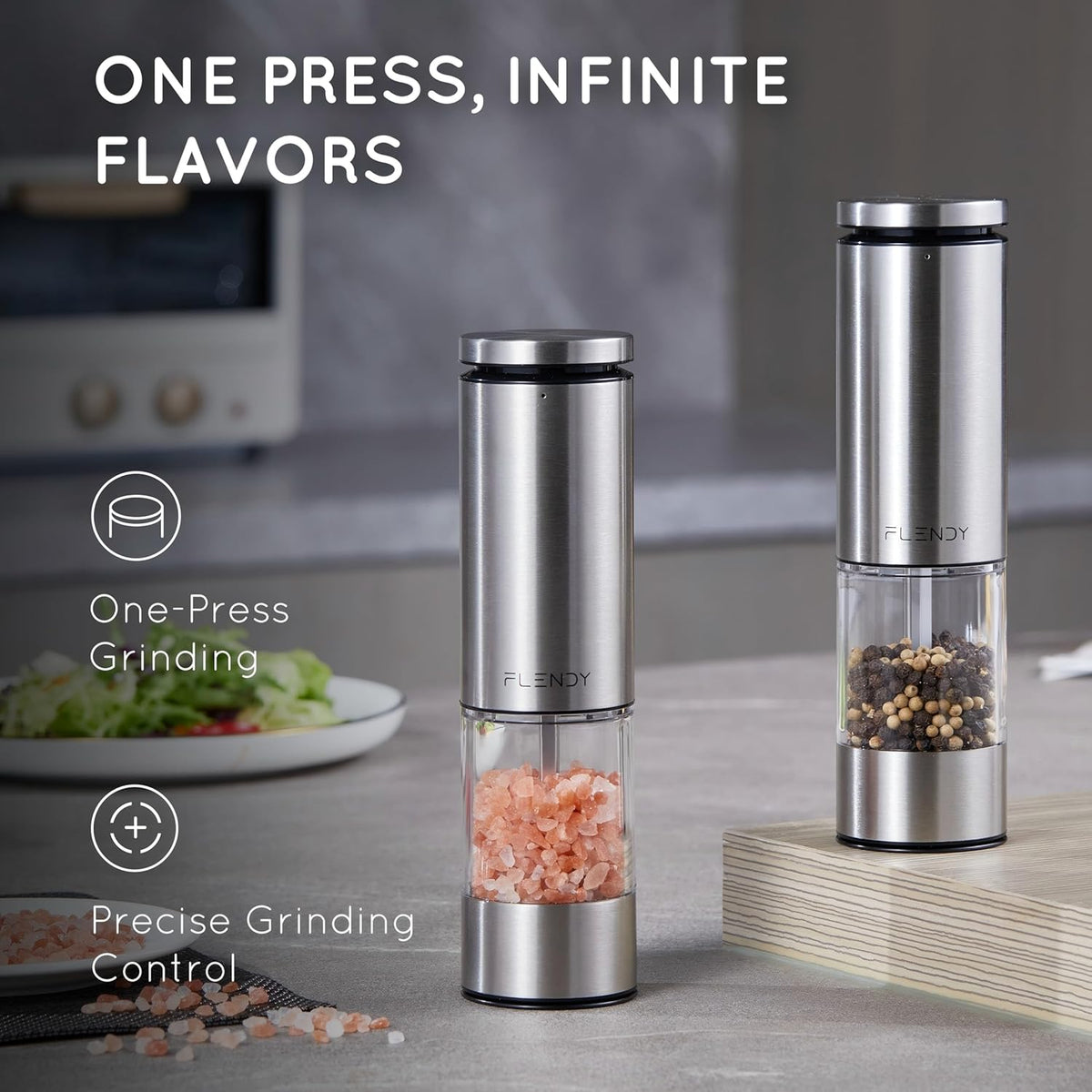 Electric Salt and Pepper Grinder Set Rechargeable, Automatic Salt and Pepper Grinder Set with Oversized Top Button, Stainless Steel Electric Salt and Pepper Shakers Set