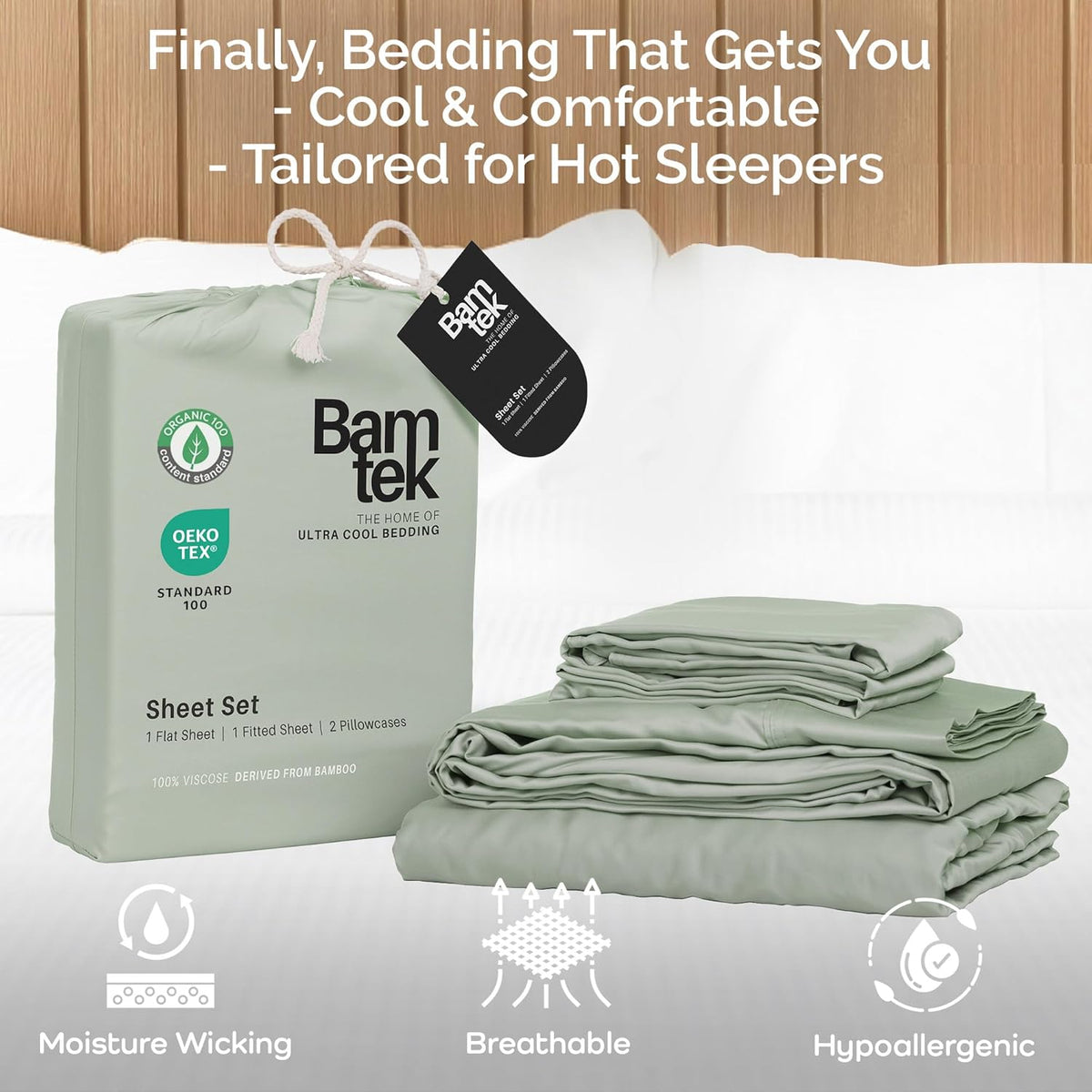 100% Viscose from Bamboo Sheets Full Size, Super Soft Bedding Set, 4 PC Cooling Sheets for Hot Sleepers, Vegan Silk Moisture Wicking, Organically Grown Bedsheet, Sage - 54" x 75"