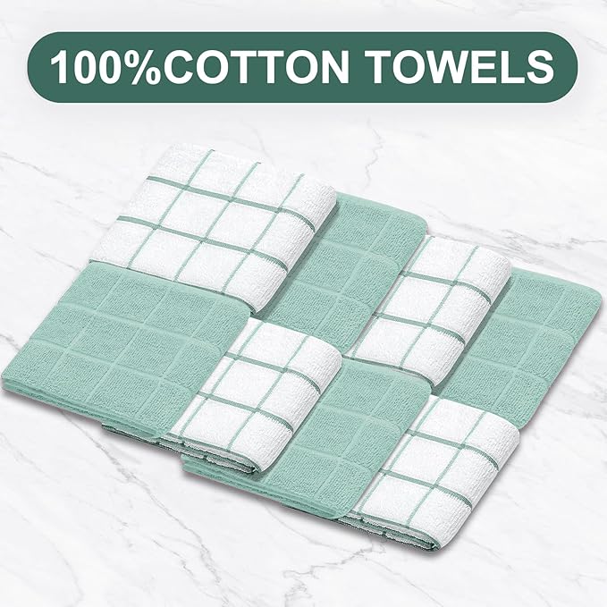 Oven Mitts Pot Holders Sets/Kitchen Towels and Dishcloths, Oven Gloves Kitchen Dish Towels 500 Degree Heat Resistant Potholders with Non-Slip Silicone Surface for Cooking, Grilling, Baking-Mint Green
