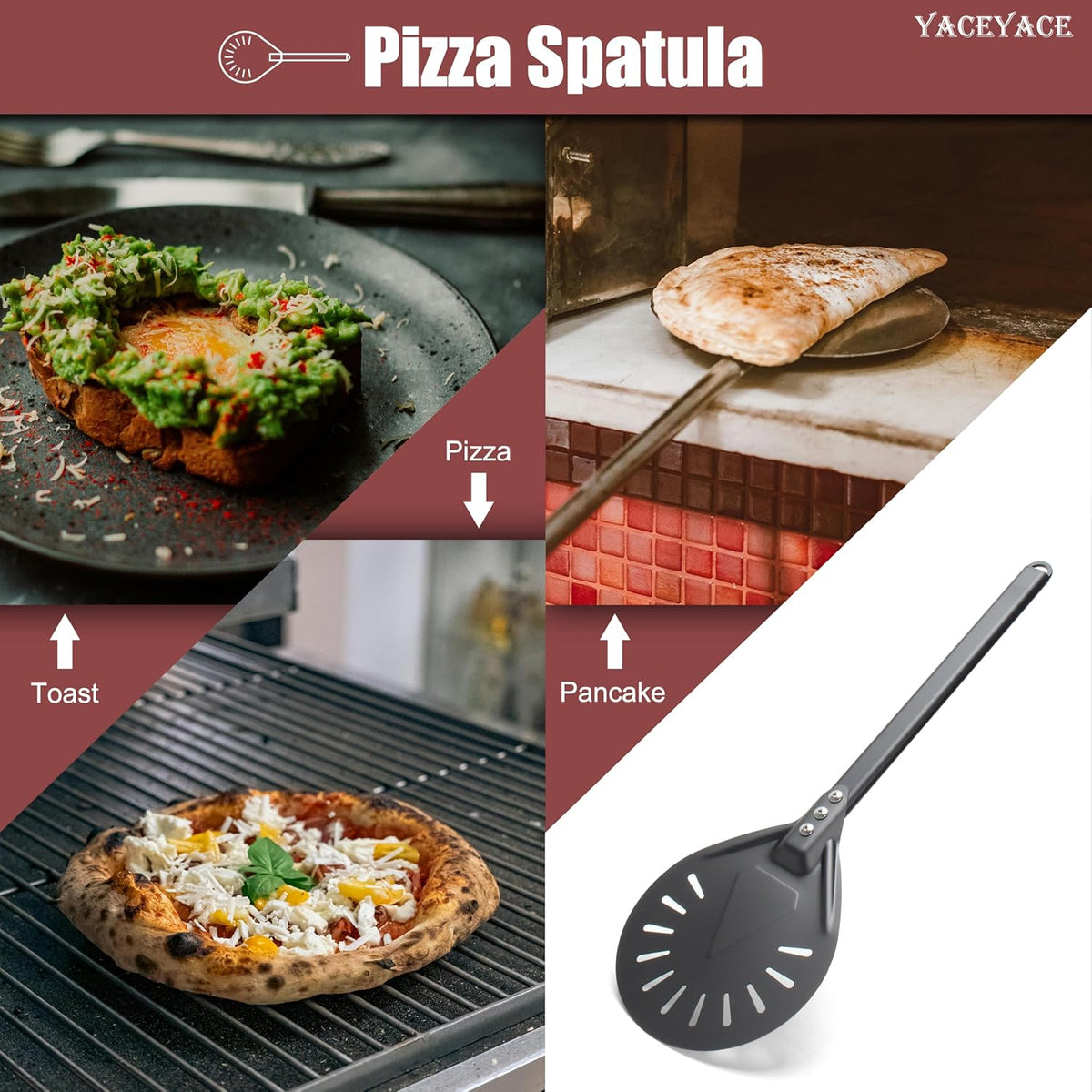Pizza Turner, 8-inch Black Metal Pizza Turning Peel, Aluminum Turning Peel