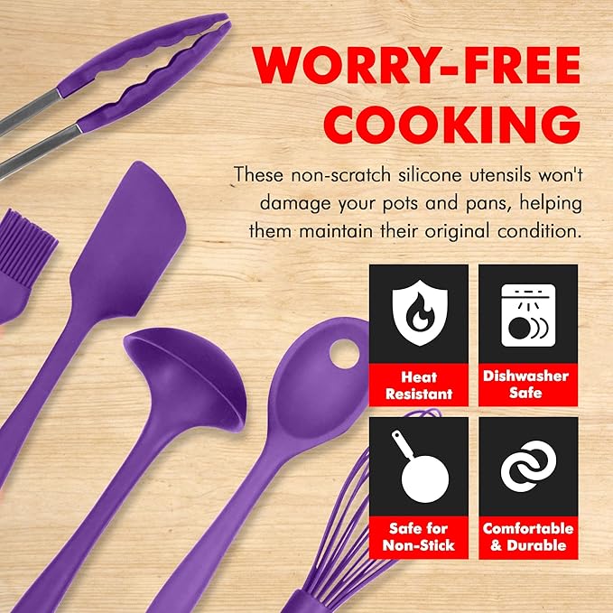 Chef Craft Premium Silicone Kitchen Tool and Utensil Set, 9 Piece, Purple