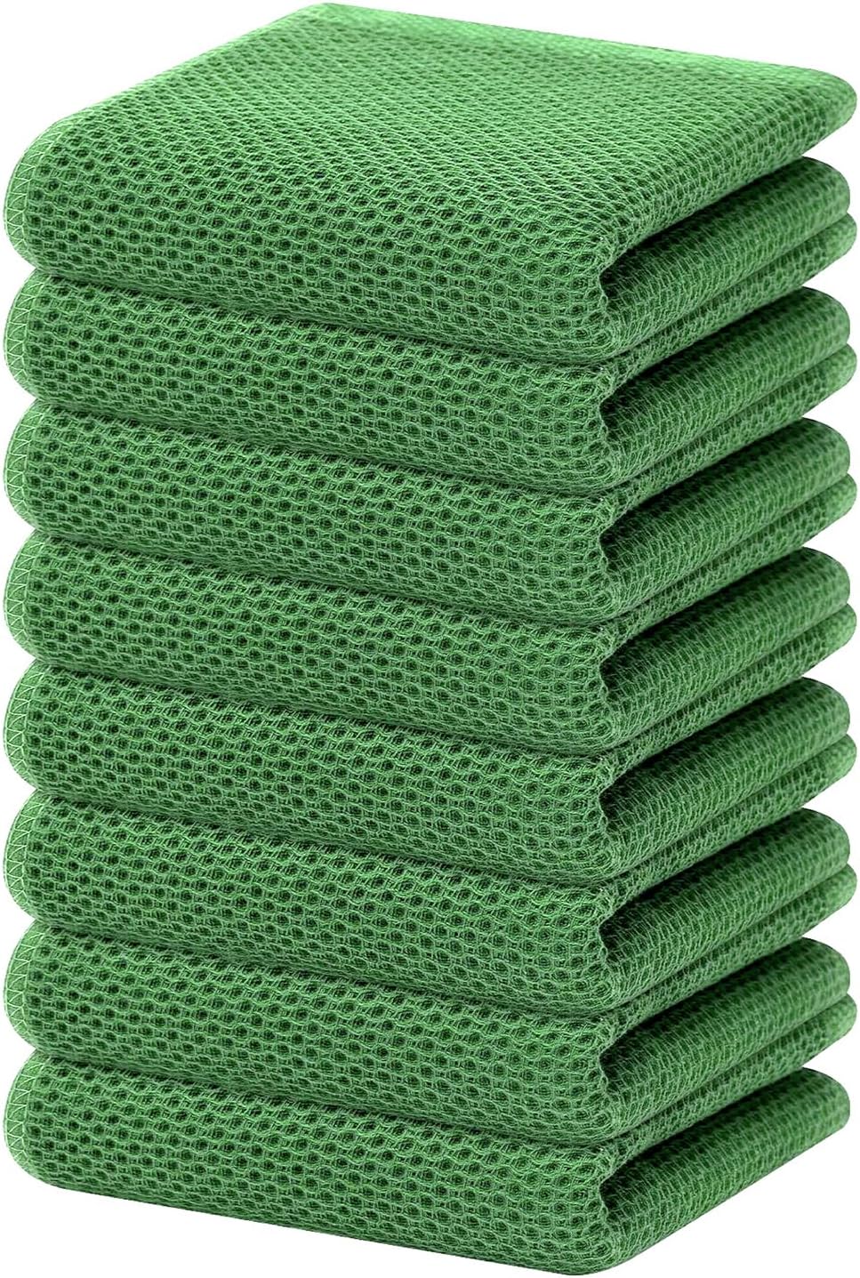 Homaxy 100% Cotton Waffle Weave Kitchen Dish Towels, Ultra Soft Absorbent Quick Drying Cleaning Towel, 13 x 28 Inches, 8-Pack, Grass Green