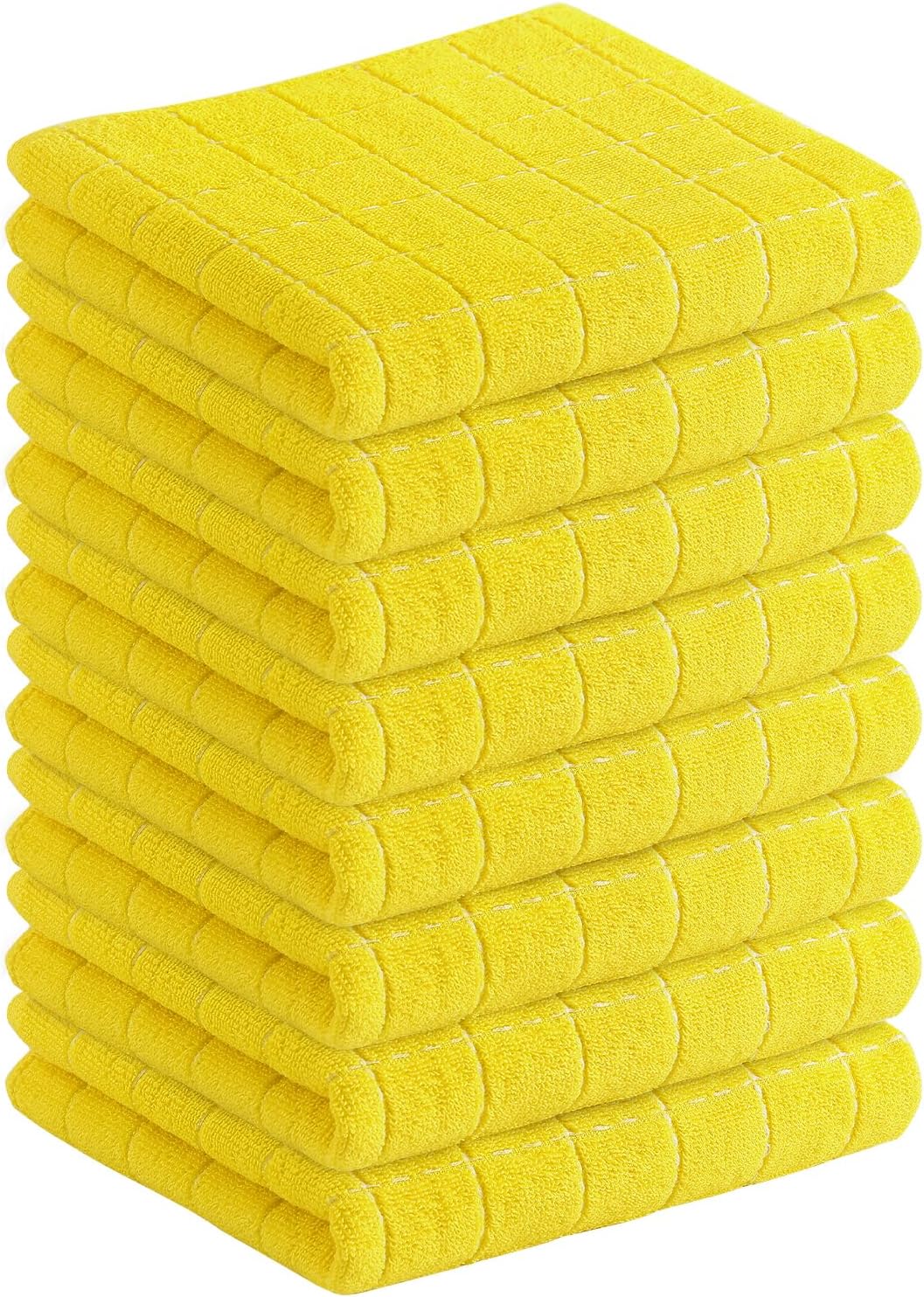 Homaxy 100% Cotton Terry Kitchen Towels(Yellow, 13 x 28 inches), Checkered Designed, Soft and Super Absorbent Dish Towels, 8 Pack