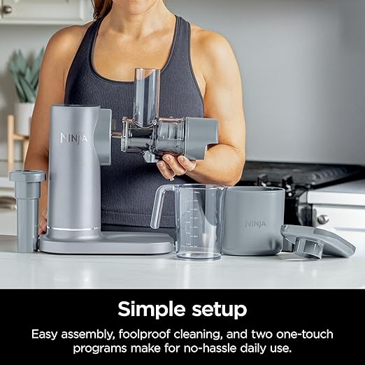 Ninja NeverClog Cold Press Juicer, Powerful Slow Juicer with Total Pulp Control, Countertop, Electric, 2 Pulp Functions, Dishwasher Safe, 2nd Generation, Steam Gray, JC151SL
