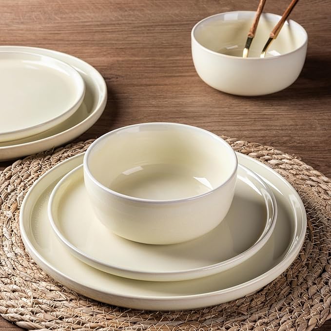 AmorArc Stoneware Dinnerware Sets for 4,Round Reactive Glaze Ceramic Plates and Bowls Set,Highly Scrath Resistant | Dishwasher & Microwave Safe Dishes Set,Service for 4 (12pc)