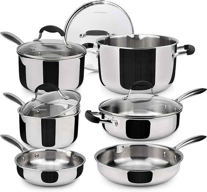 AVACRAFT 18/10 Stainless Steel Cookware Set, Premium Pots and Pans, Kitchen Essentials For Cooking, Multi-Ply Body Stainless Steel, 10-Pieces