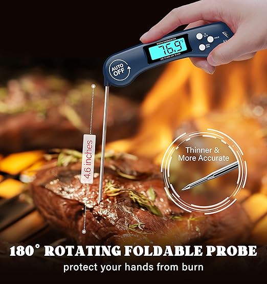 DOQAUS Digital Meat Thermometer, Instant Read Food Thermometers for Cooking, Kitchen Probe with Backlit & Reversible Display, Wide Temperature Range for Turkey, Grill, BBQ, Baking, Bread, Sourdough