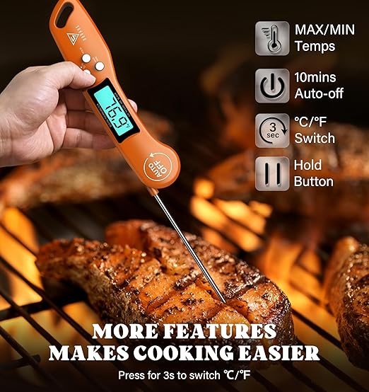 DOQAUS Digital Meat Thermometer, Instant Read Food Thermometers for Cooking, Kitchen Probe with Backlit & Reversible Display, Wide Temperature Range for Turkey, Grill, BBQ, Baking, Bread, Sourdough