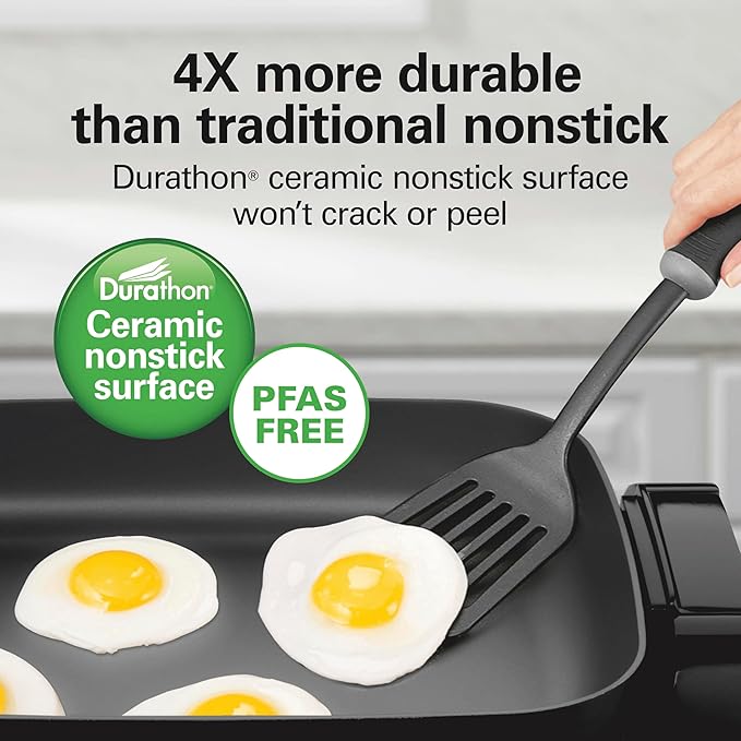 Hamilton Beach Durathon Reversible Ceramic Skillet, 12"x15" Removable Reversible Pan, R25824 (Renewed)