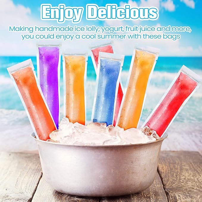 Hoolerry 450 Pcs Disposable Ice Mold Bags with 1 Silicone Funnel Freezer Tubes with Zip Seals Candy Ice Mold Yogurt Tubes Pouch for Snack Juice Fruit Smoothies Party Favor (2.8 x 11.8 Inch)