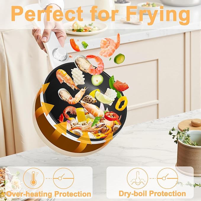 Dezin Hot Pot Electric with Steamer Upgraded, Non-Stick Sauté Pan, Rapid Noodles Electric Pot, 1.5L Mini Pot for Steak, Egg, Fried Rice, Ramen, Oatmeal, Soup with Power Adjustment