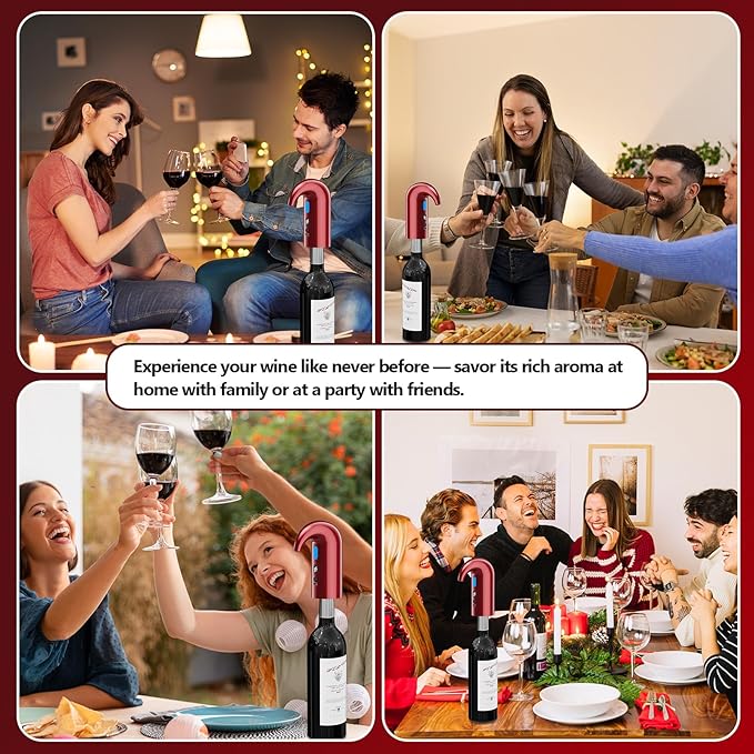 Electric Wine Aerator & Dispenser – 1-Touch Instant Aeration, Precision Pouring & Temp Display – USB Rechargeable Gift Edition for Parties, Holidays & Wine Lovers (Red)