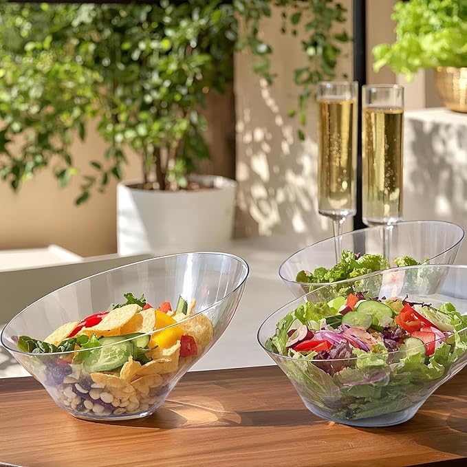 bUCLA 12 Pack Clear Plastic Serving Bowls - 20 OZ Angled Serving Bowls Disposable for Chip,Candy,Salad & Fruit - Ideal for Party & Wedding