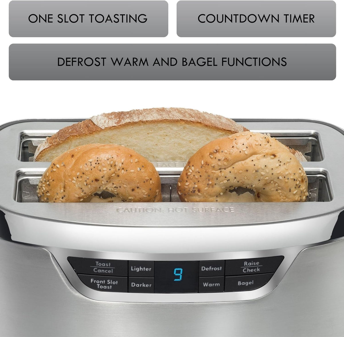 Kenmore Elite toaster 4 slice - long slot countertop kitchen appliance, tostadora de pan, front toast option, easy clean crumb tray, digital control, modern stainless steel design, bread bagel waffels