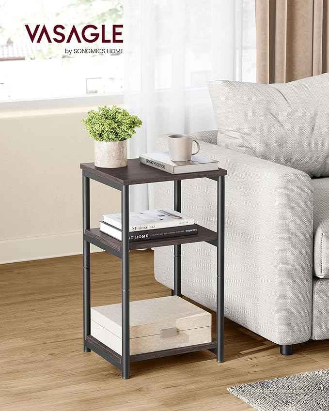 VASAGLE Side Table, Small End Table, Tall Nightstand for Living Room, Bedroom, Office, Bathroom, Chestnut Brown and Classic Black ULET273B74