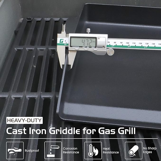 Cast Iron Griddle for Gas Grill Stove Top Plate Universal Flat Griddle Insert Stovetop Skillet Charcoal Electric Range Oven Large Cooking Pan Replacement Outdoor Camp Camping Part 23" x 16"