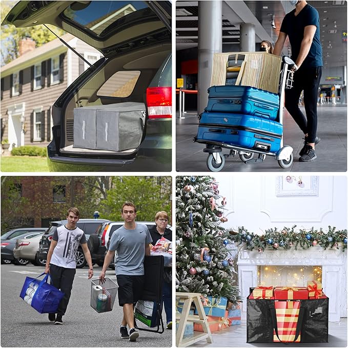 BALEINE 4-Pack Oversized Moving Bags with Reinforced Handles, Heavy-Duty Storage Tote Moving Supplies for Packaging, Camping (Blue w/Window, 4-Pack)