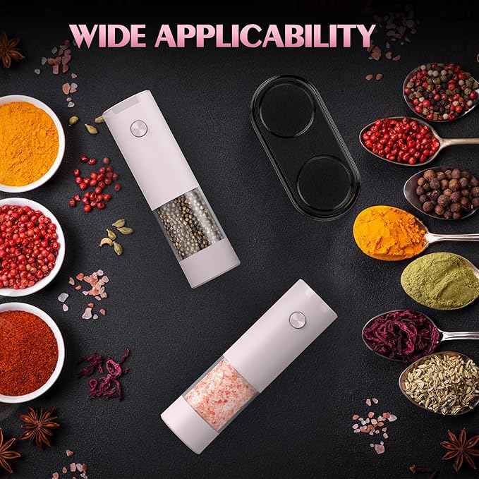 1 Pack Salt and Pepper Grinder-Birthday Gifts for Mom Automatic Battery Upgraded Larger Capacity Pink Salt Pepper Set New Apartment Gifts for Housewarming