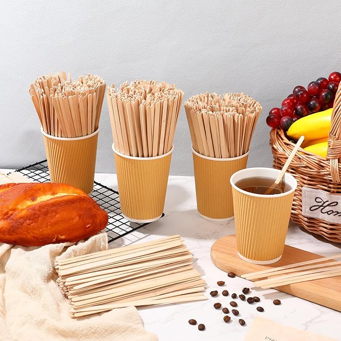 Meanplan 4000 Pack Birch Wood Coffee Stir Sticks 7 Inch Disposable Wooden Coffee Stirrers Bulk Long Tea Stirring Stick Round End Swizzle Beverage Mixer for Cocktail Hot Chocolate Drink Summer