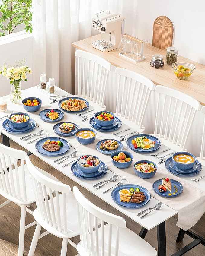vancasso ANYA 18 Pieces Plates and Bowls Set, Blue Dinnerware Sets, Reactive Glaze Dishes Set for 6, Ceramic Dishware Sets Kitchen Dinner Set, Microwave & Dishwasher Safe