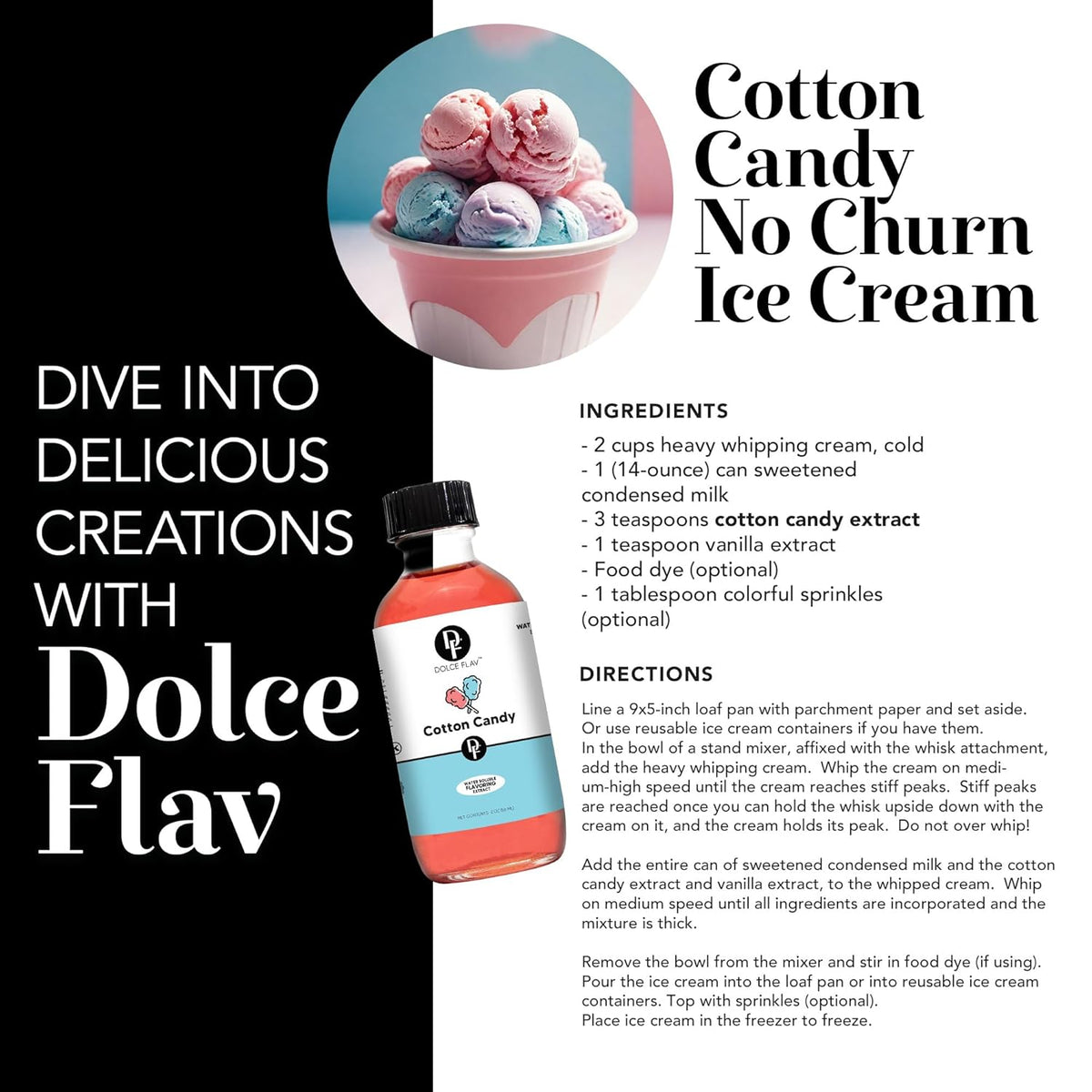 Dolce Flav Cotton Candy Extract – 8 Ounce Water-Soluble Kosher, Sugar-Free, Concentrated Carnival-Style Flavoring for Baking, Frostings & Drinks, Includes Measured Dropper