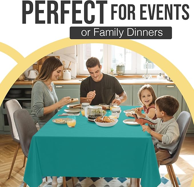 Exquisite 66% Thicker Premium Plastic Table Cloth Rectangle Table Cover 0.5 Mil 6 Pack Teal Table Cloth 54 Inch x 108 Inch Disposable Tablecloth Won't Tear Easily Like Cheap Thin Brands