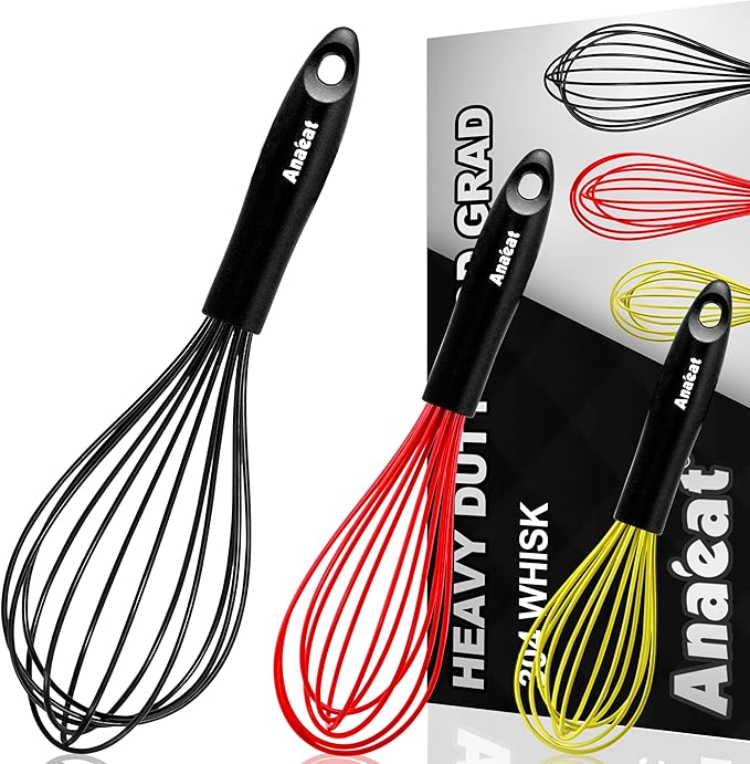 Anaeat Silicone Balloon Whisk, Perfect for Non-Stick Cookware, Milk and Egg Beater Blender, Heat Resistant Kitchen Whisks for Whisking, Cooking, Baking, Beating, Frothing & Stirring (Multicolor)