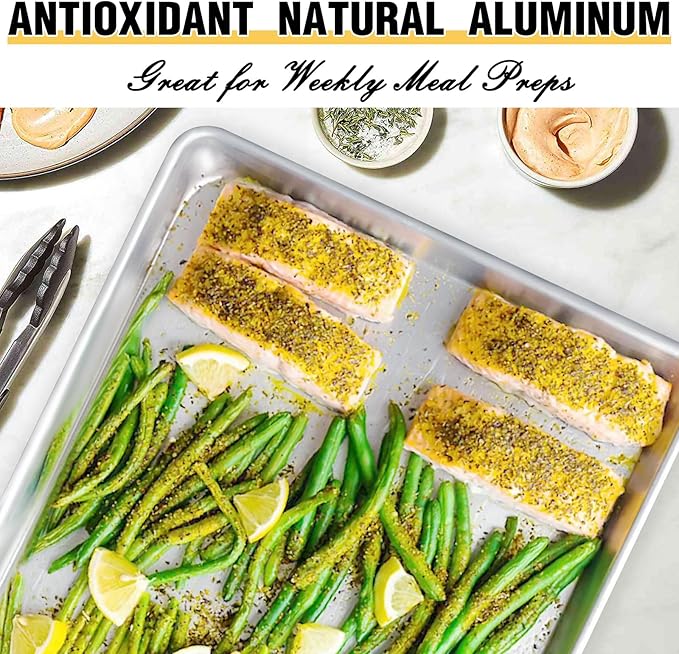 Commercial Quality Baking Sheet Pan Set, Natural Aluminum Cookie Sheet, Umite Chef Warp Resistant Baker's Half Sheet Pan, Large Thick Cookie Tray Pans for Baking, Roasting(2 Pack, 18X13In)